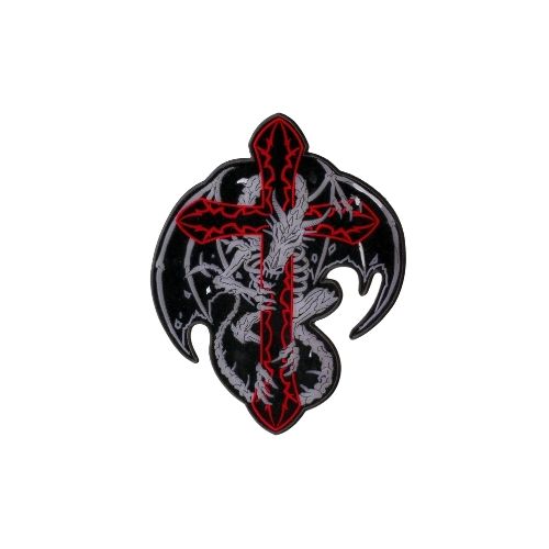 Dragon Skeleton Cross Patch - A Fierce Christian Design for Jackets, Bags, and Gear (  4 x 2  inches )