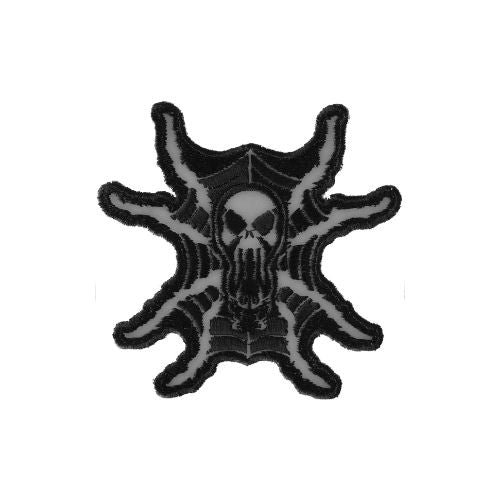 Spider Skull Reflective Embroidered Patch front product view