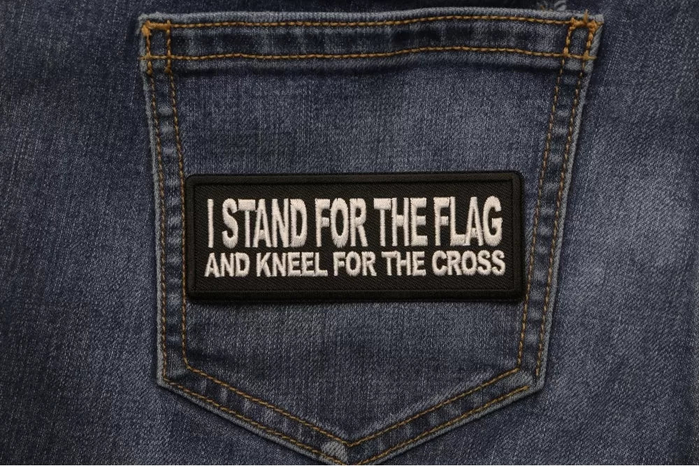 Stand for the Flag Kneel for the Cross Embroidered Patch reverse and construction view