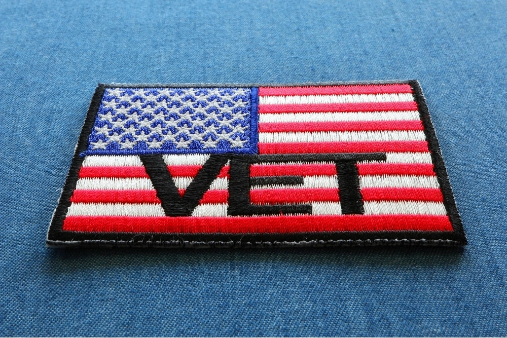 American Flag Veteran Embroidered Patch reverse and construction view