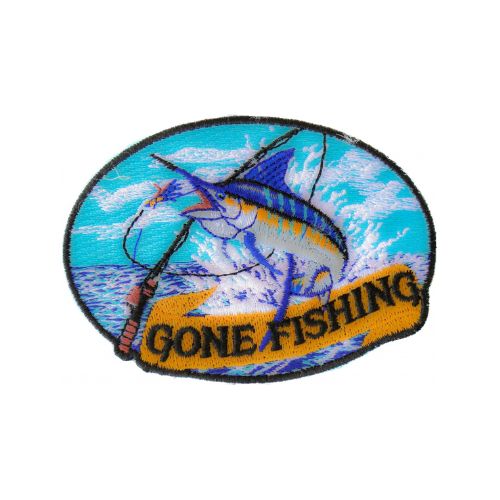Marlin Gone Fishing Embroidered Patch front product view