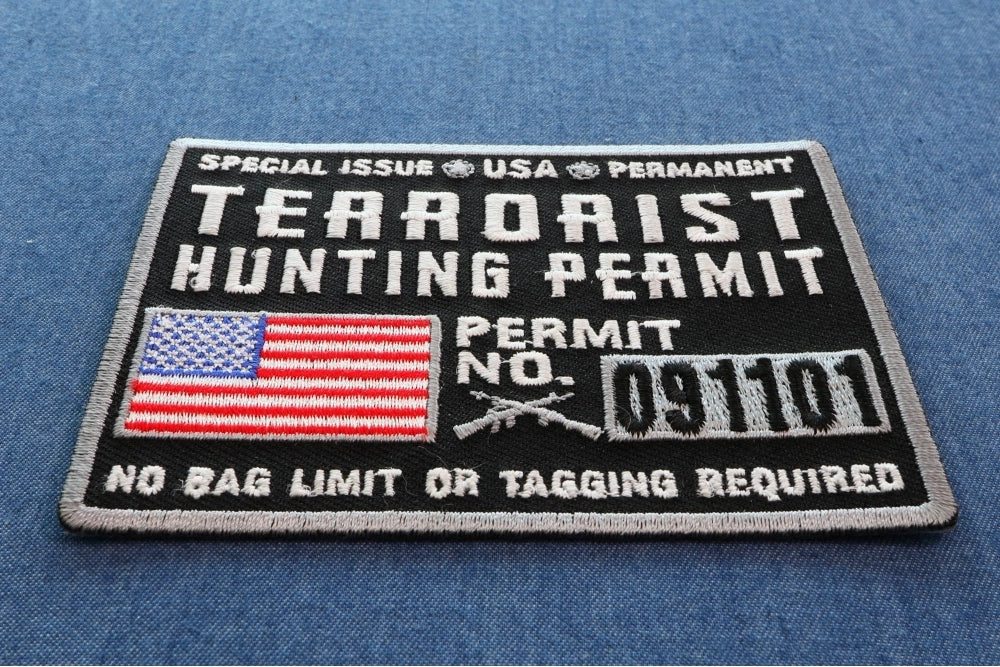 Terrorist Hunting Permit Embroidered Patch reverse and construction view