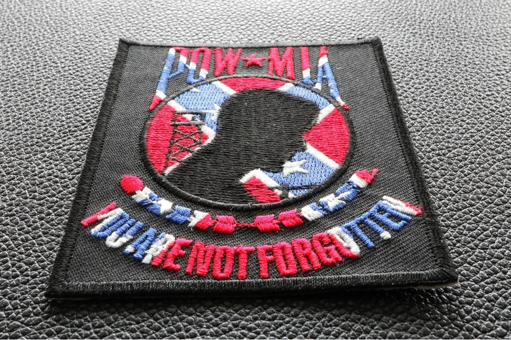 Confederate POW MIA Embroidered Patch reverse and construction view
