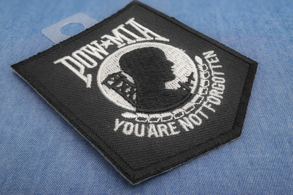 POW MIA Subdued Green Classic Embroidered Patch shown for scale
