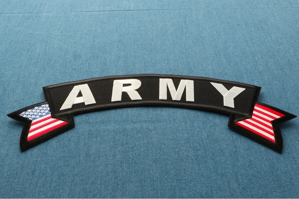 Army U.S. Flag Rocker Embroidered Patch reverse and construction view