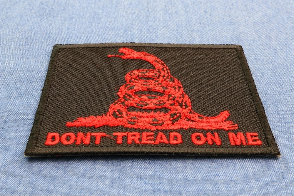 Don't Tread on Me Gadsden Red Black Embroidered Patch reverse and construction view