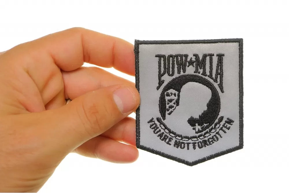 POW MIA Reflective Embroidered Patch reverse and construction view