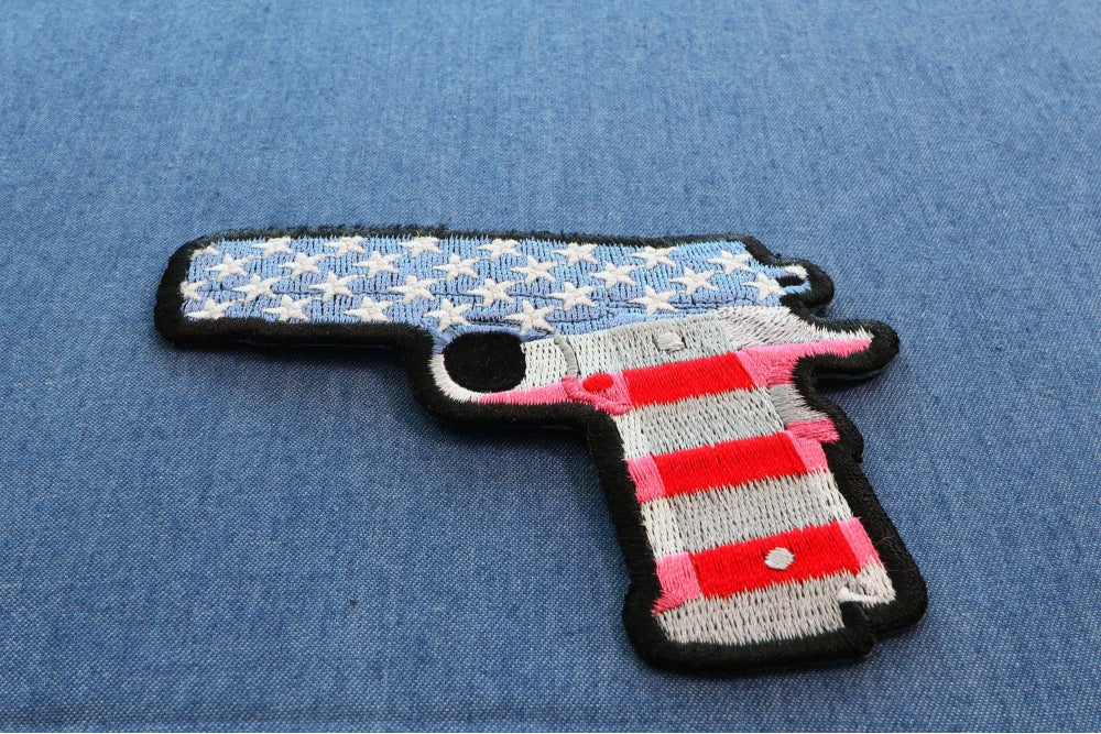 9mm Gun with US Flag Patch – Embroidered Iron-On Patch ( 4x3 inches )