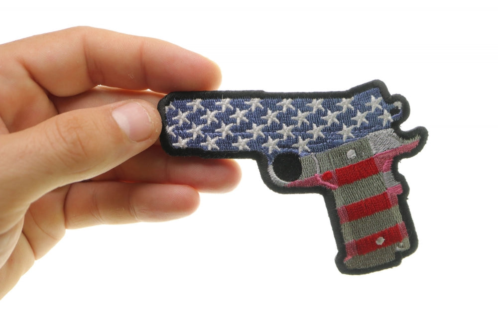 9mm Gun with US Flag Patch – Embroidered Iron-On Patch ( 4x3 inches )