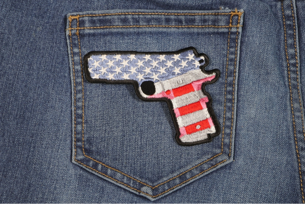 9mm Gun with US Flag Patch – Embroidered Iron-On Patch ( 4x3 inches )