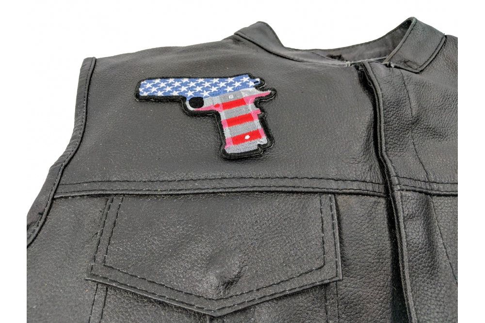 9mm Gun with US Flag Patch – Embroidered Iron-On Patch ( 4x3 inches )
