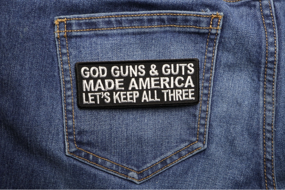 God Guns and Guts Embroidered Patch apparel application view