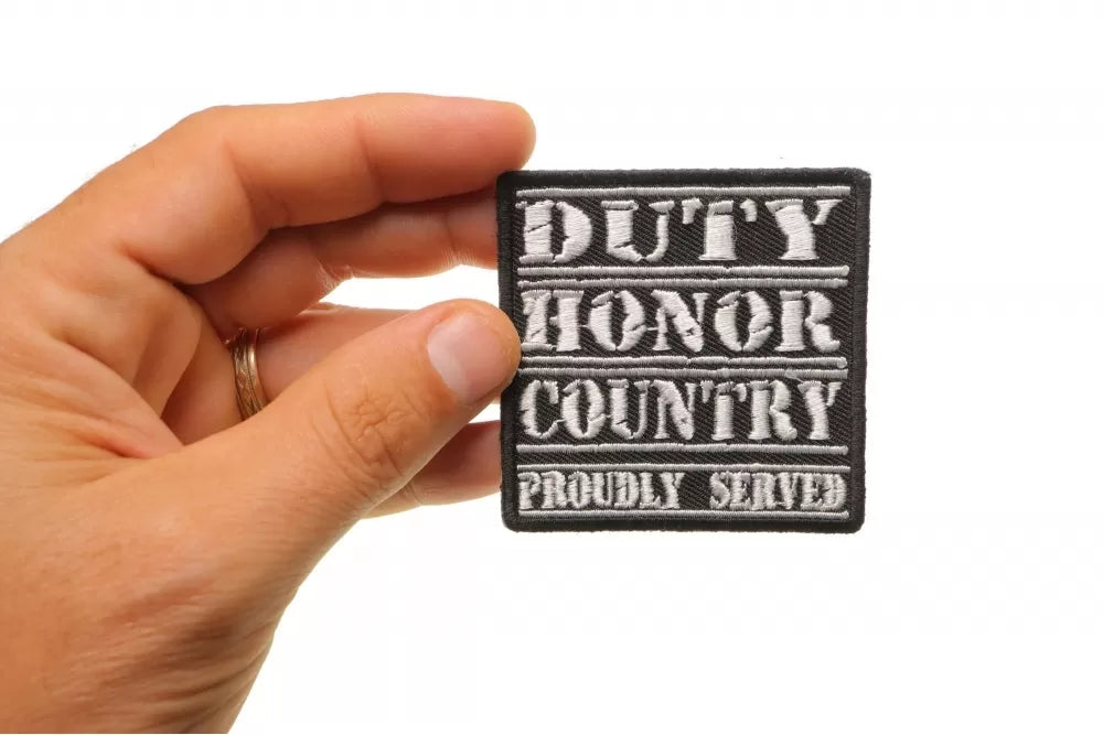 Duty Honor Country Embroidered Patch shown for scale