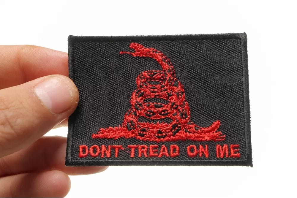 Don't Tread on Me Gadsden Red Black Embroidered Patch shown for scale
