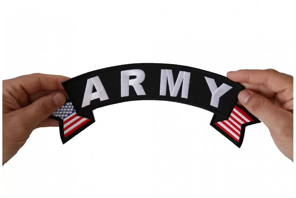 Army U.S. Flag Rocker Embroidered Patch shown for scale