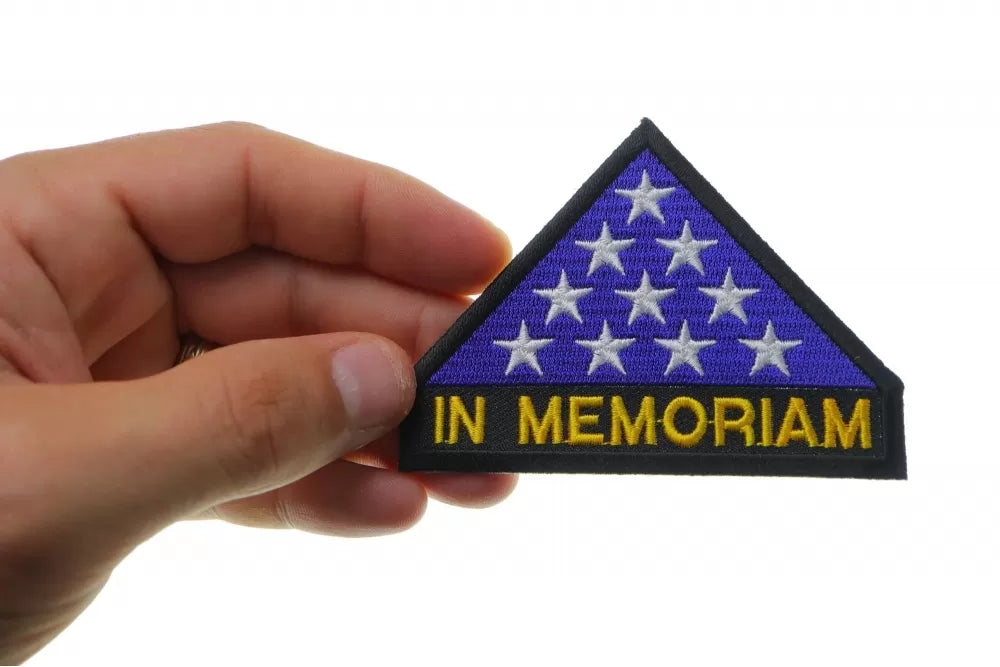 In Memoriam Folded Flag Embroidered Patch shown for scale