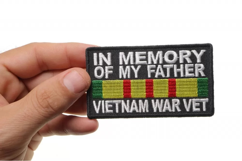 In Memory of My Father Vietnam Vet Embroidered Patch shown for scale
