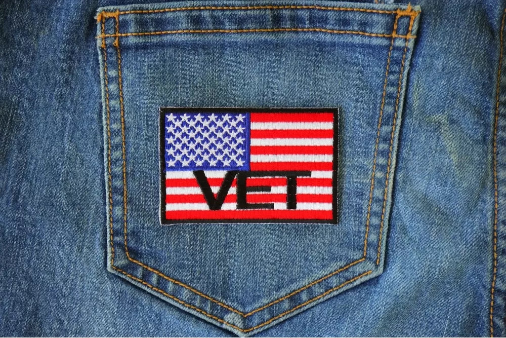 American Flag Veteran Embroidered Patch apparel application view