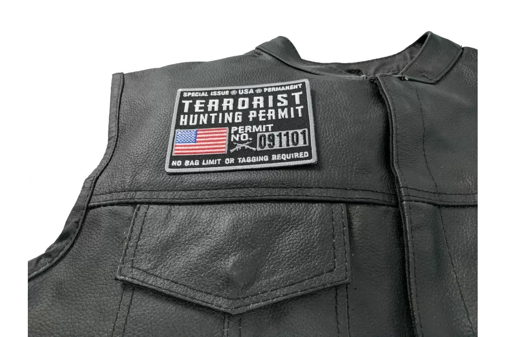 Terrorist Hunting Permit Embroidered Patch apparel application view