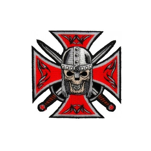 Maltese Cross Skull Knight Embroidered Patch product image 1