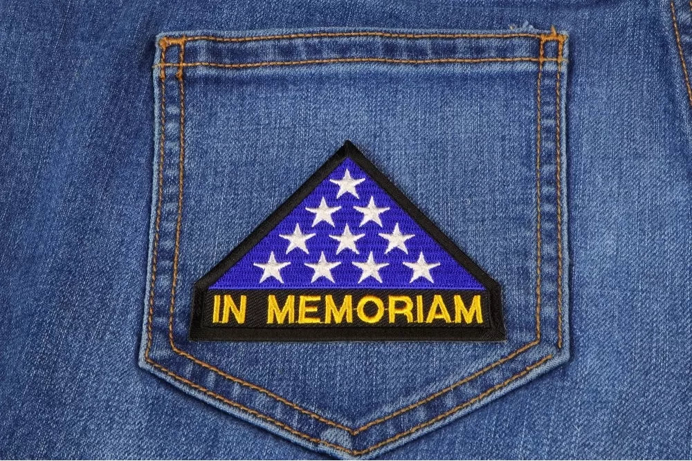 In Memoriam Folded Flag Embroidered Patch stitching detail