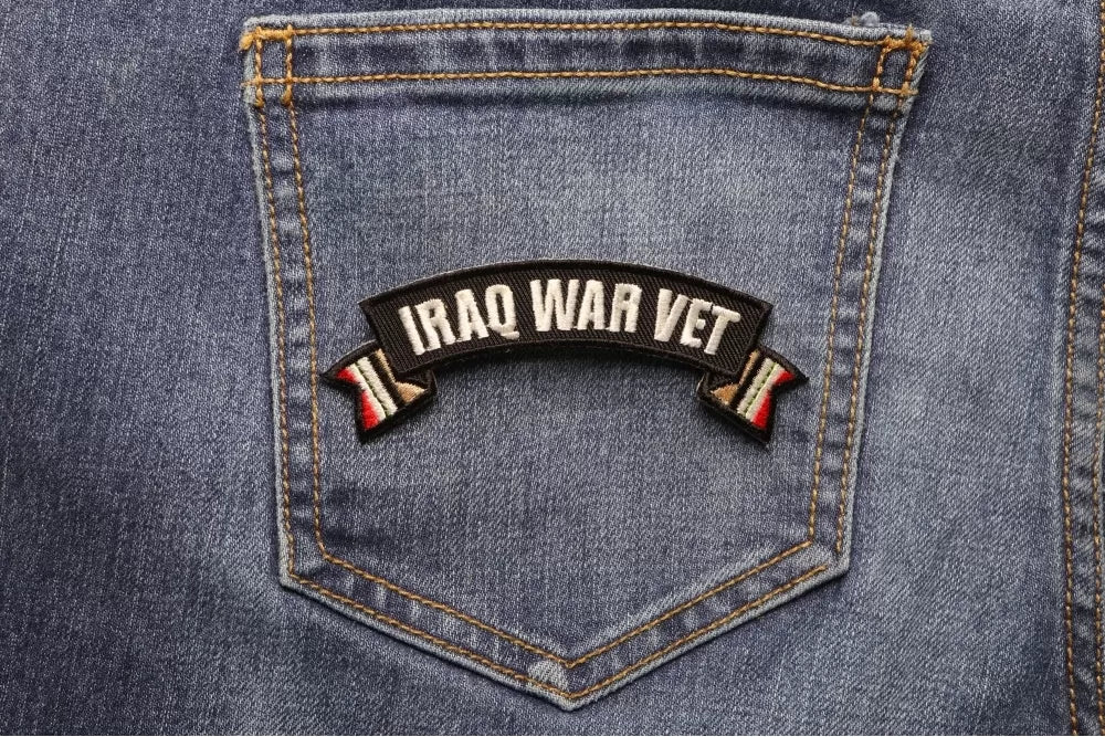 Iraq War Vet Ribbon Small Rocker Patch ( 4 x 1.5 inches )