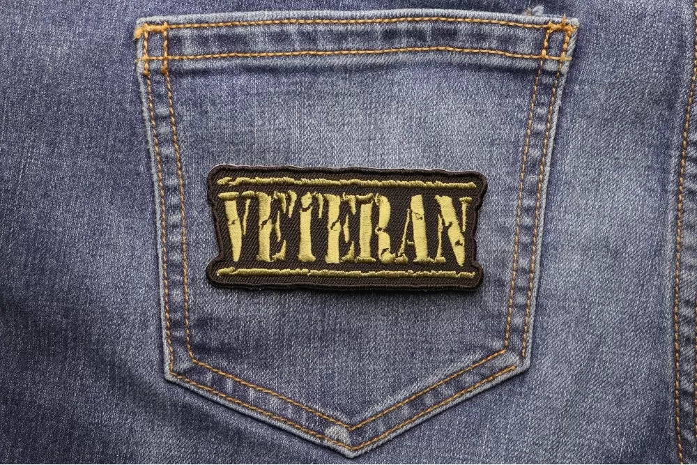 Veteran Patch Golden Thread iron on Embroidery Patches  (  3.5 x 2  inche )