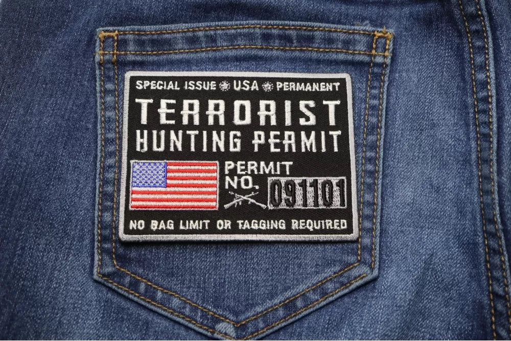 Terrorist Hunting Permit Embroidered Patch stitching detail