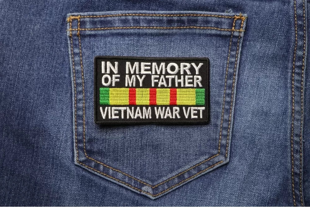 In Memory of My Father Vietnam Vet Embroidered Patch stitching detail