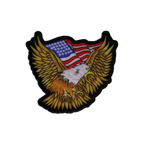 Gold Eagle Patriotic Iron-On Patch With US Flag Embroidery flag (  3.5 x 3.5 inches )
