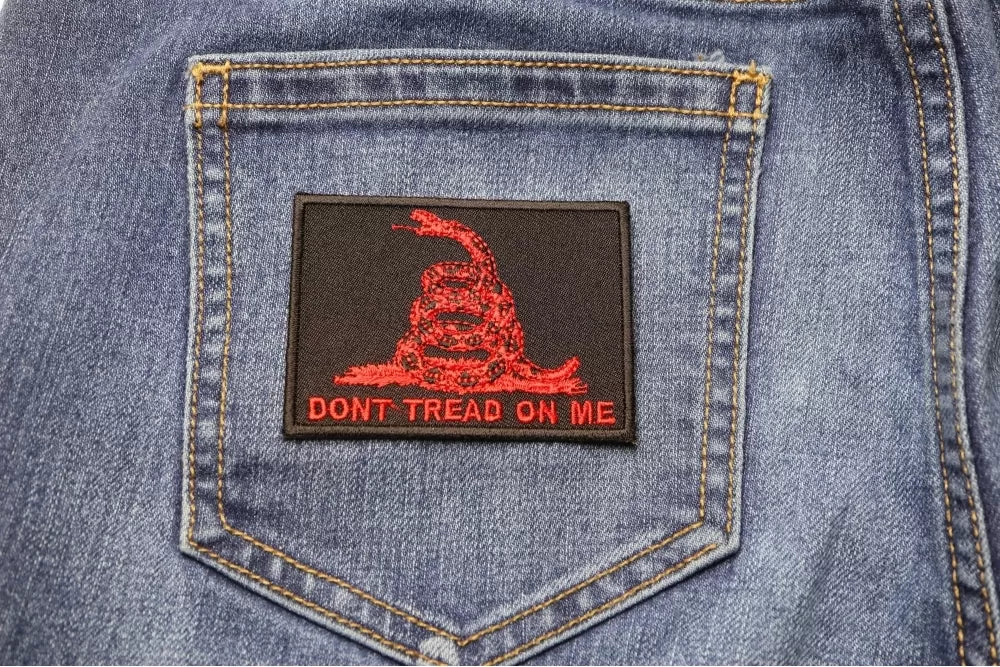 Don't Tread on Me Gadsden Red Black Embroidered Patch stitching detail