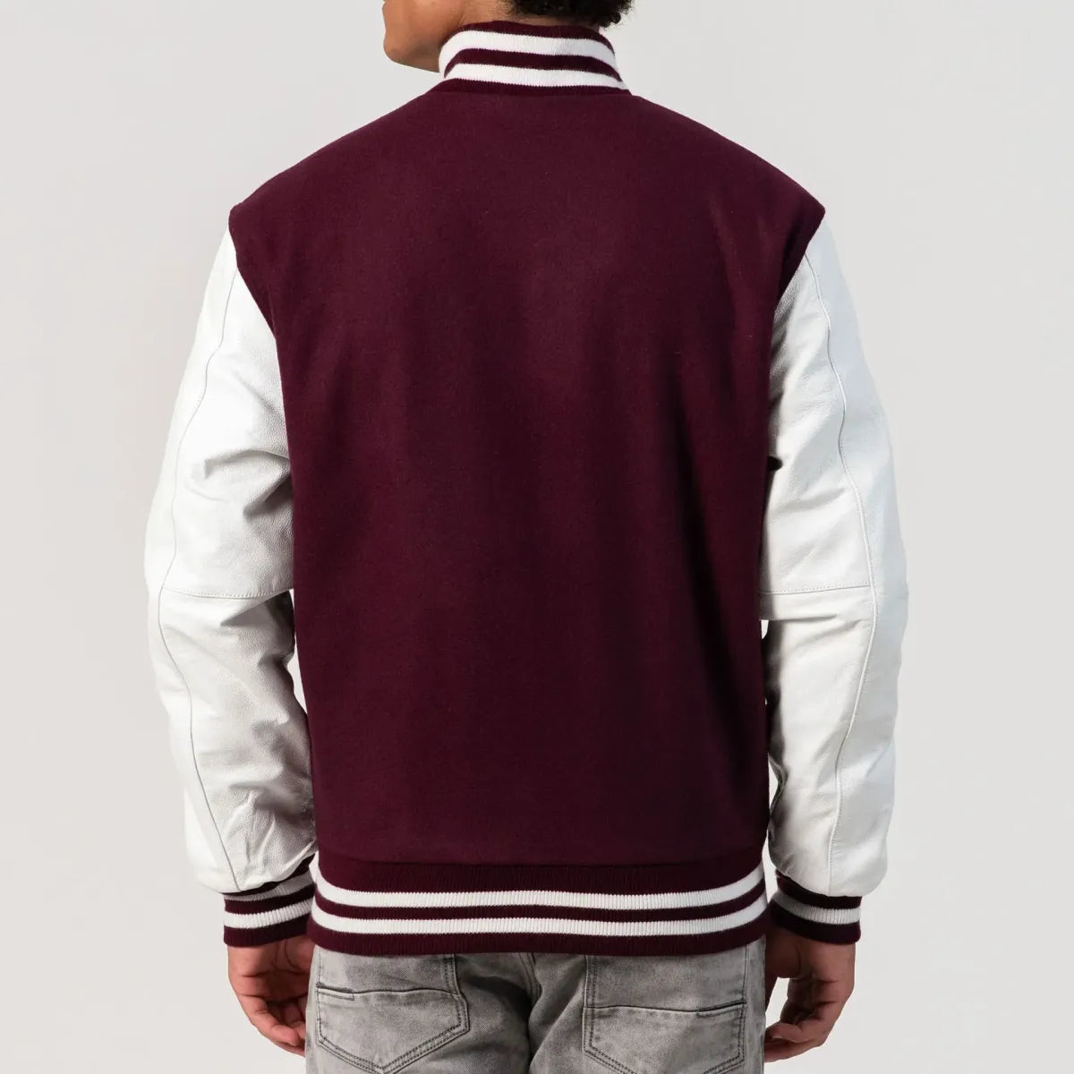 Maroon Wool Body & Bright White Leather Sleeves Letterman Jacket