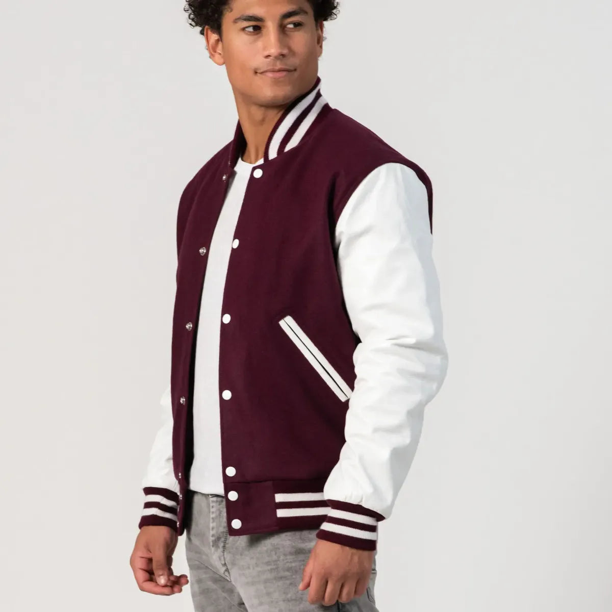 Maroon Wool Body & Bright White Leather Sleeves Letterman Jacket