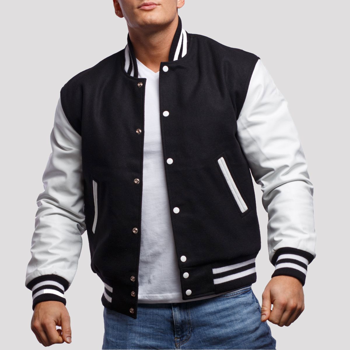 Wool Body & Bright Leather Sleeves Letterman Jacket