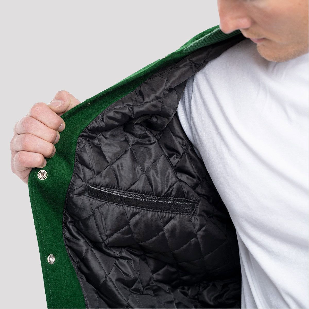 Green Wool Body & Black Leather Sleeves Letterman Jacket