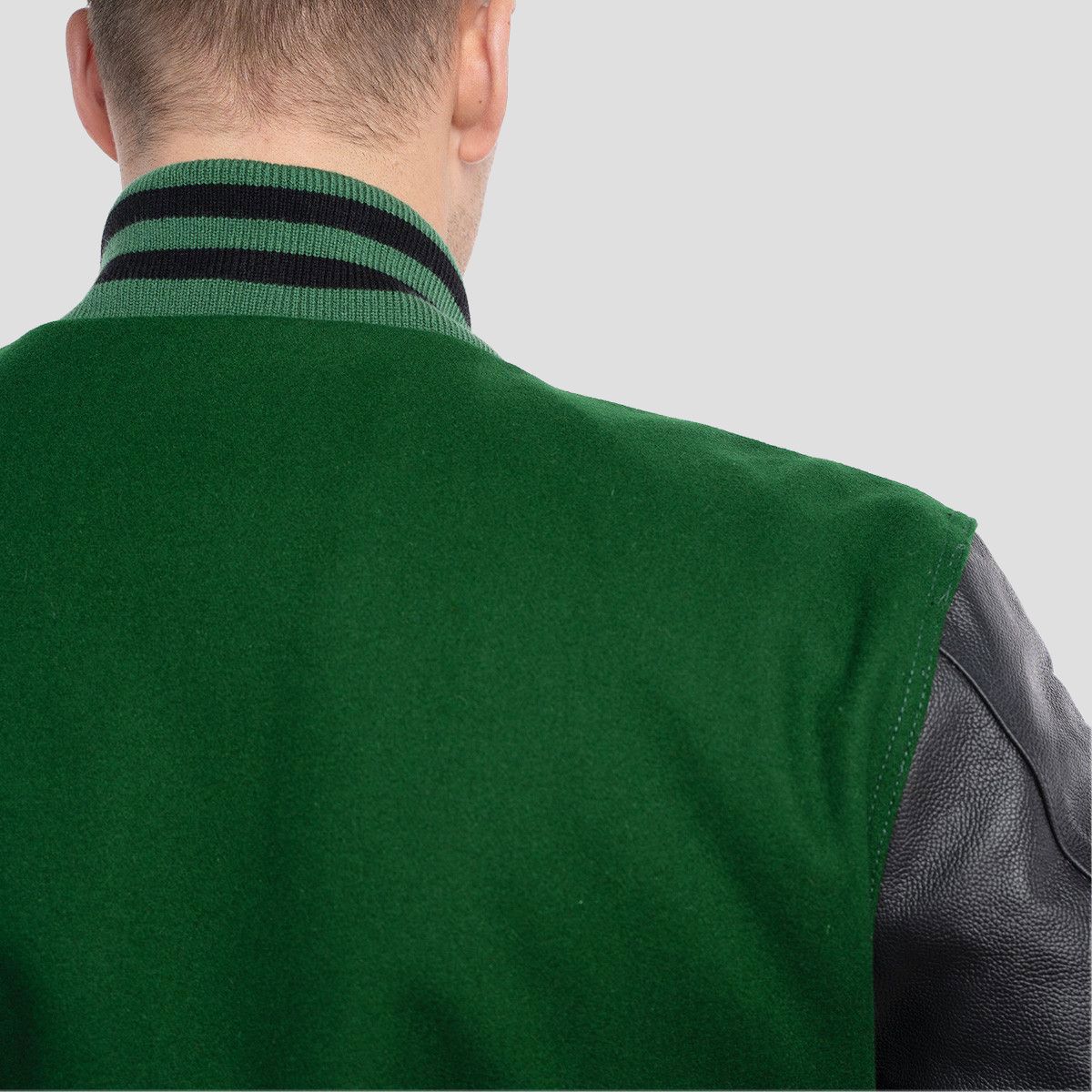 Green Wool Body & Black Leather Sleeves Letterman Jacket