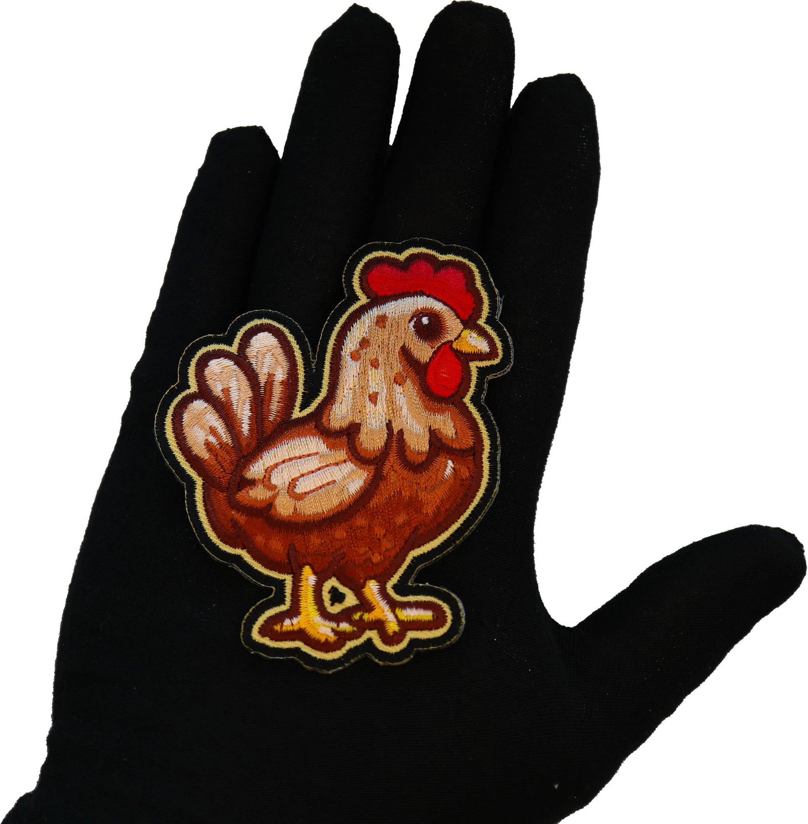 Cute Chicken Embroidered Patch reverse and construction view
