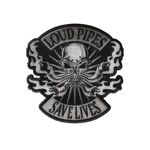 Loud Pipes Save Lives Skull and Pipes Patch – Embroidered Patch ( 3 x 4 inches )