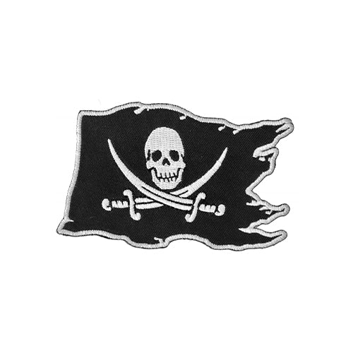 Pirate Skull Flag Patch – Embroidered Iron-On Patch ( 3.5 x 2.5 inches )