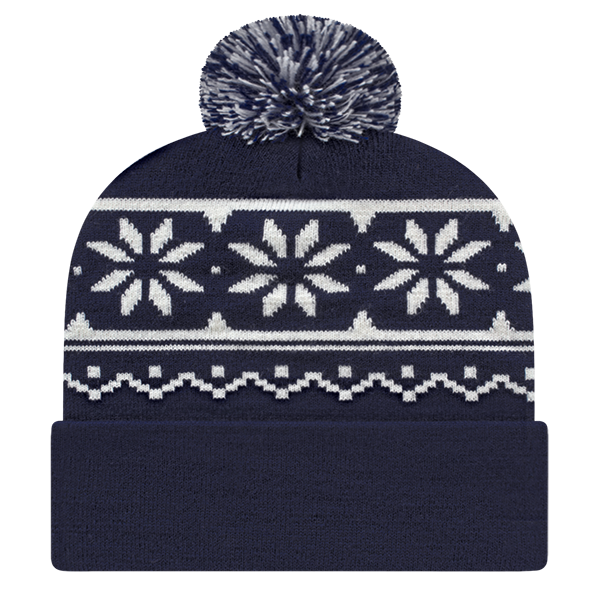Snowflake Knit Cap with Cuff