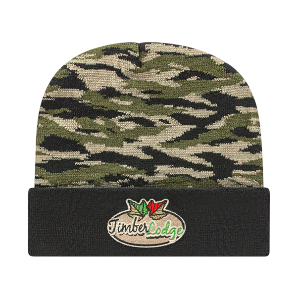 Urban Camouflage Knit Cap with Solid Color Cuff