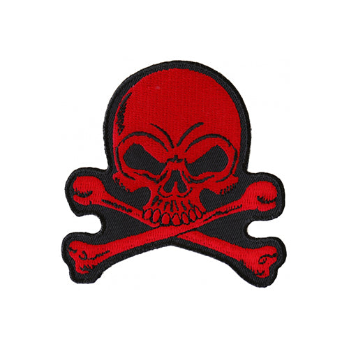 Red Skull and Crossbones Patch – Embroidered Iron-On Patch ( 3 x 3 inches )