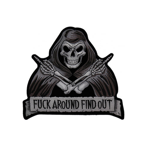 Skull Reaper Fuck Around Find Out Patch – Embroidered Iron-On Patch ( 5x5 inche )