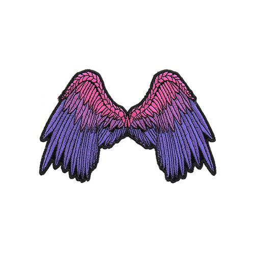 Small Beautiful Angel Wings Pink Biker Patch – Embroidered Iron-On Patch ( 5 x 3 inches )
