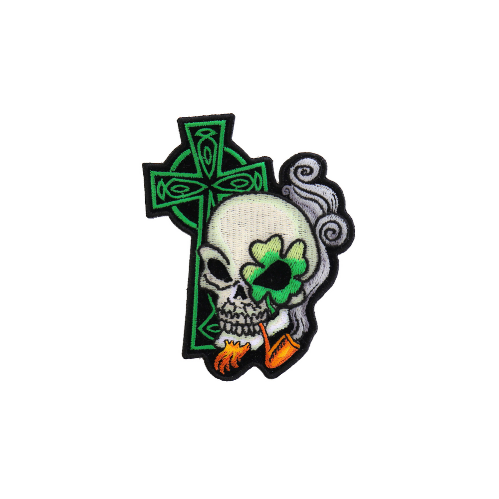 Irish Skull Cross Pipe Embroidered Patch