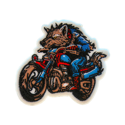 Wolf Motorcycle Embroidered Patch front product view
