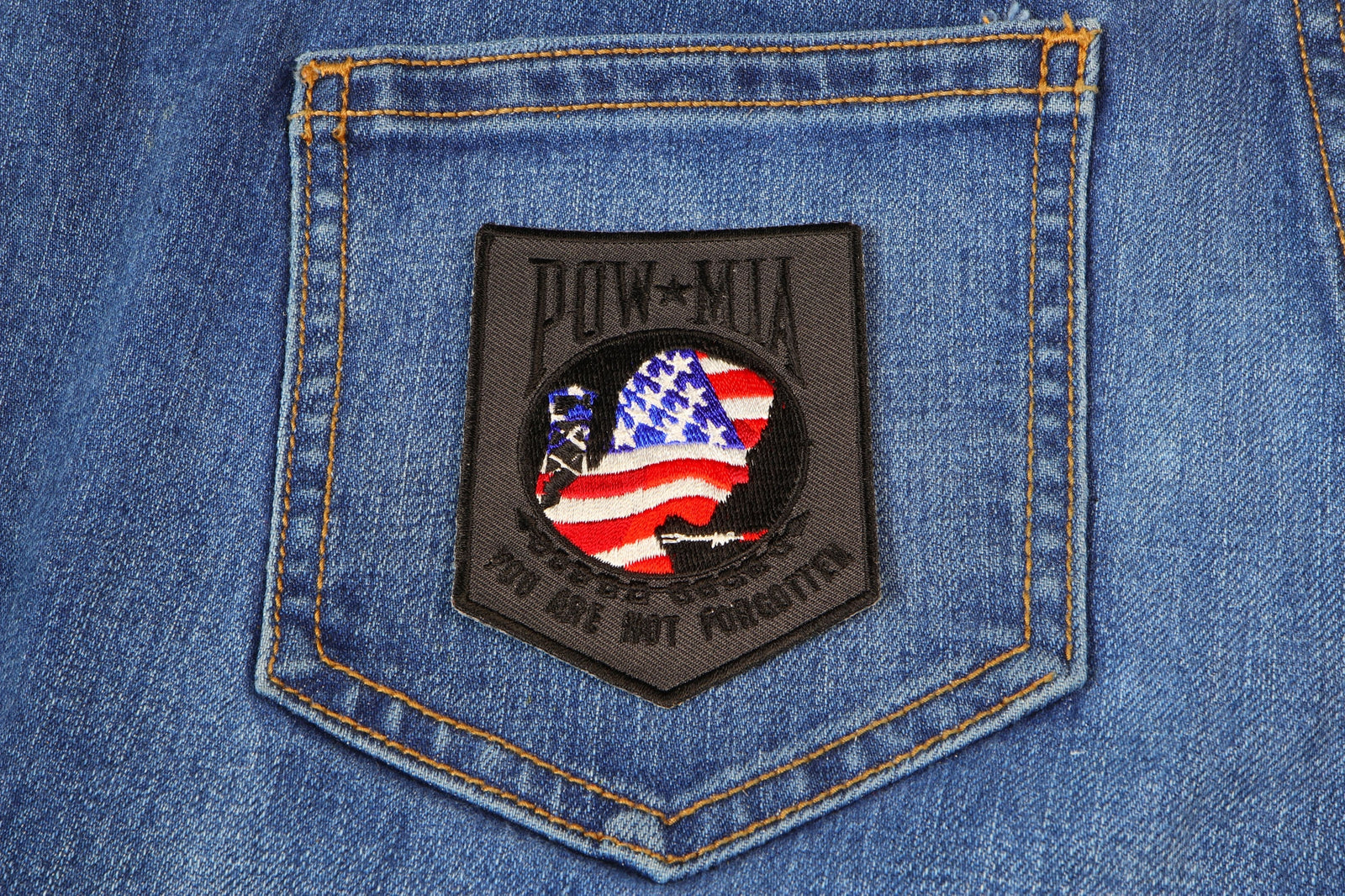American Flag POW MIA Embroidered Patch stitching detail
