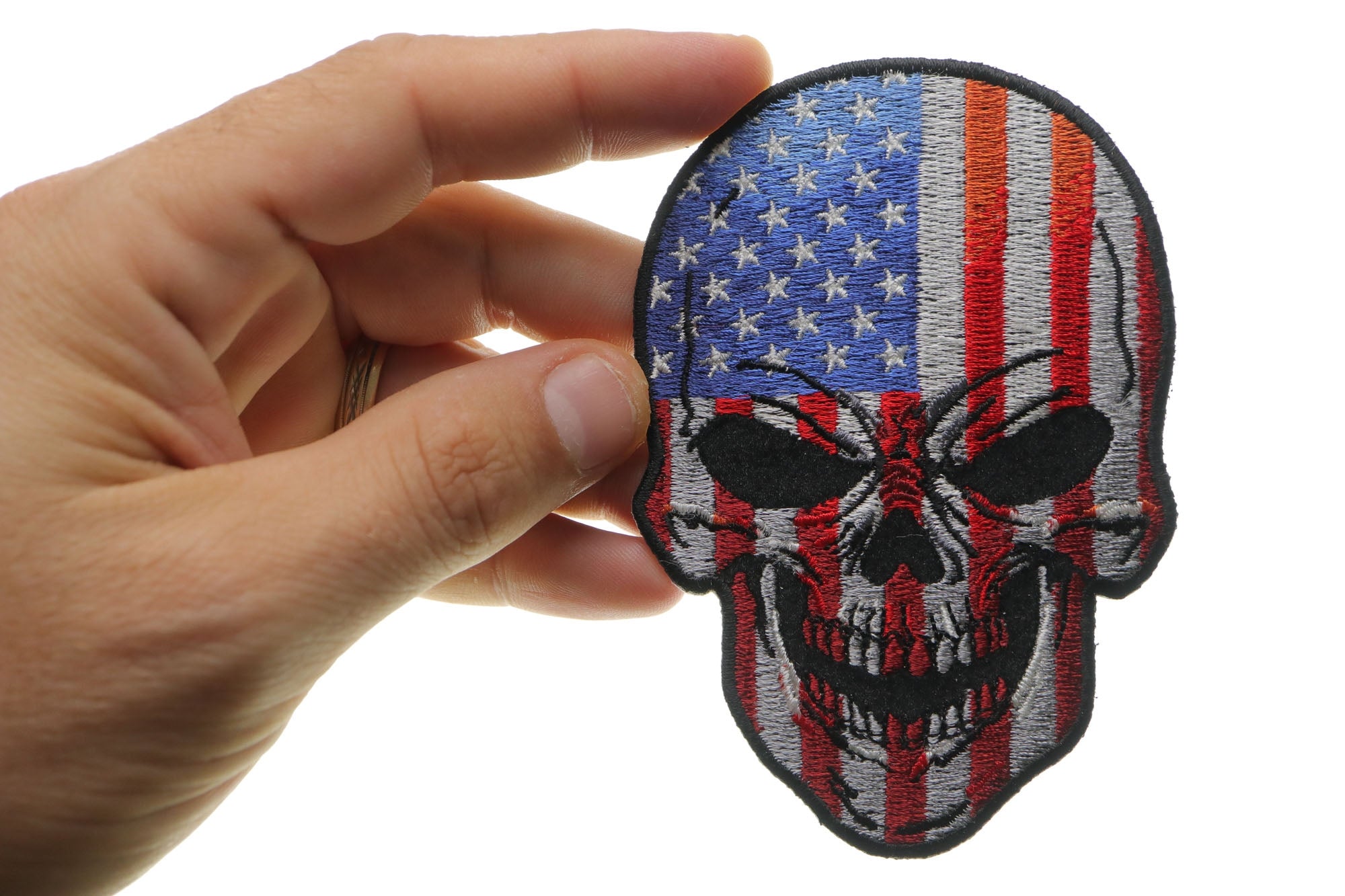 American Flag Skull Patch – Large Embroidered Artwork ( 4 x 5 inches )