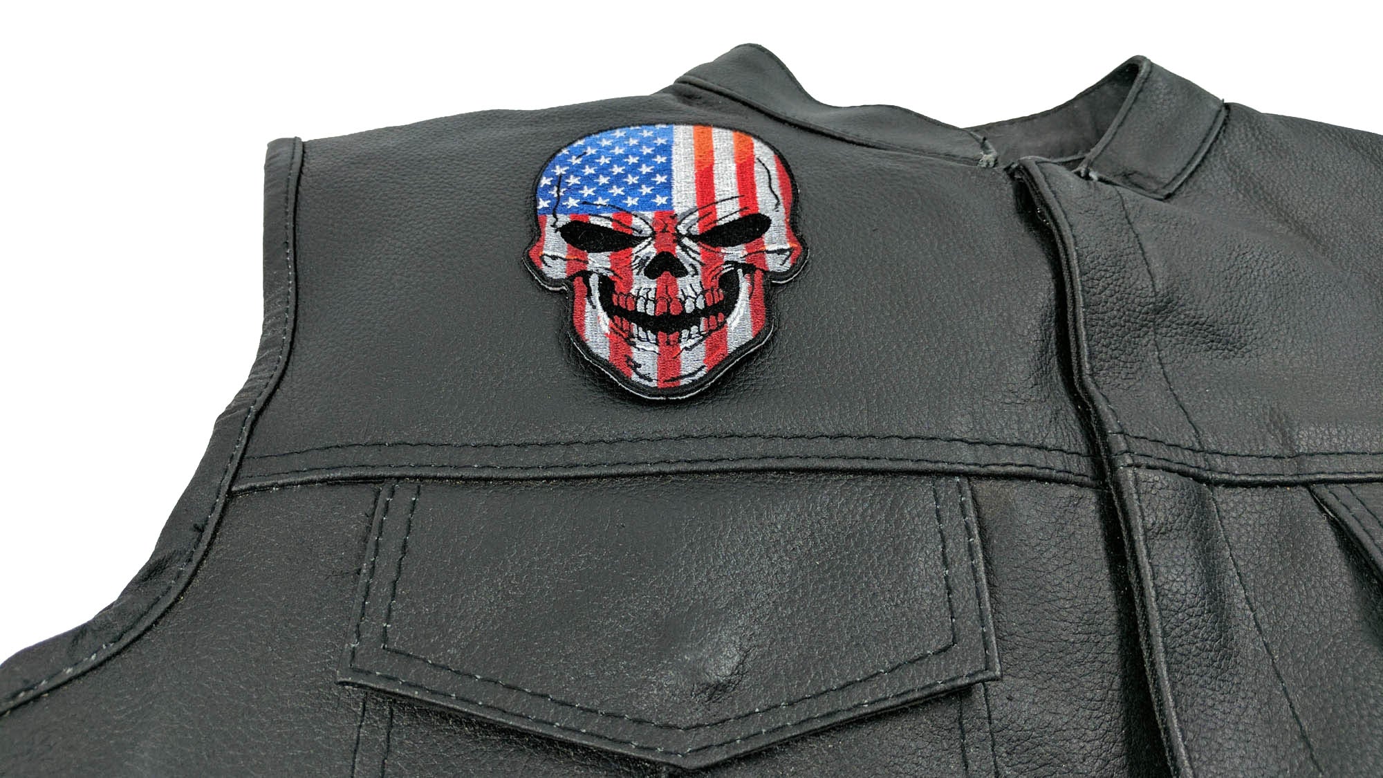 American Flag Skull Patch – Large Embroidered Artwork ( 4 x 5 inches )