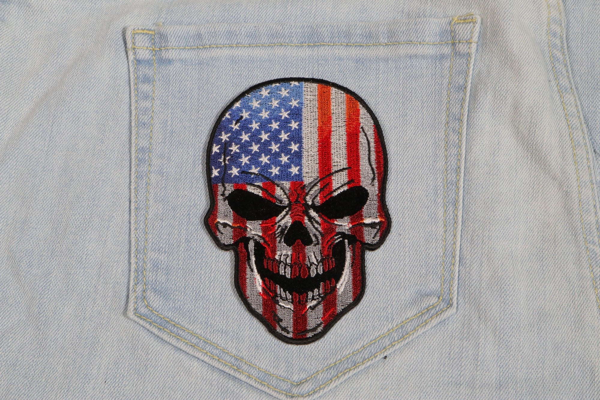 American Flag Skull Patch – Large Embroidered Artwork ( 4 x 5 inches )